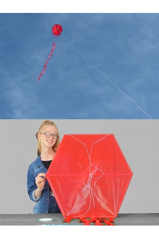 Kumaş Çerçeveli Altıgen Uçurtma - Düz Renk(Kırmızı)