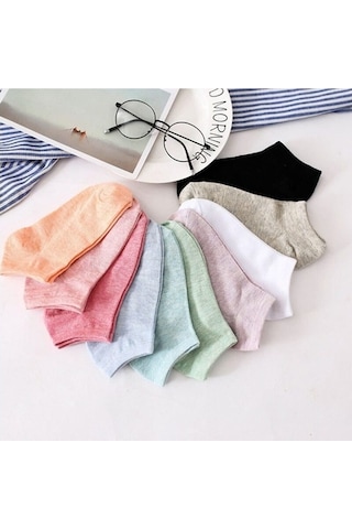 Kadın Karışık Soft Renkli Koton Patik Çorap 10 Çift 36-40 Çok Renkli