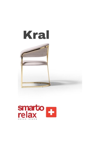 Smarto Relax Kral 2'li Yemek Masası Sandalye Seti - Metal Ayaklı, Beyaz Kumaş Beyaz & Altin Rengi