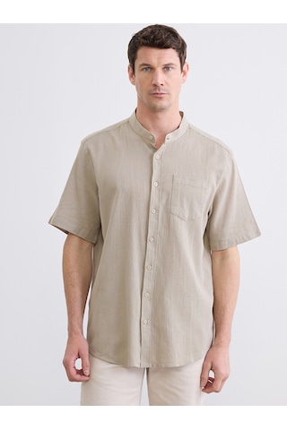 Lcwaıkıkı Classic Bej Regular Fit Keten Görünümlü Erkek Gömlek