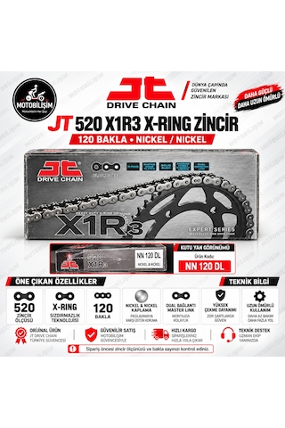 Motosiklet Zinciri 520 X-ring 120 Bakla Jt X1r3 Nickel Güçlendirilmiş Zincir