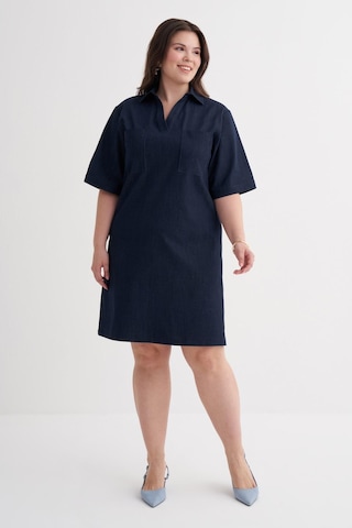 Kısa Kollu Cepli Denim Elbise-6244 Mavi