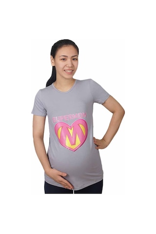 Mummy's Baby Hamile Tişört Super Mom Gri 8713
