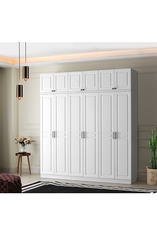 GuneyStore Sport 6 Kapaklı Komple MDF Yüklüklü Beyaz Gardırop