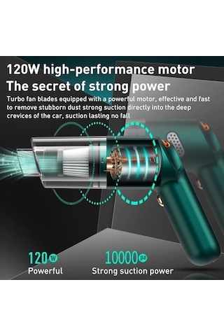 Tongxida Kbn-010 10,000 Pa Süper Güçlü Akülü El Temizleyici Koyu Yeşil