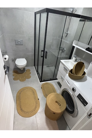 Banyo Takımı Çamaşır Sepeti Banyo Organizer Sepet Paspas Klozet Önü Paspas 6 Lı Banyo Seti Kahverengi