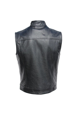 Hakiki Deri Motorcu Tarzı Yelek Siyah Renk Cepleri Fermuarlı