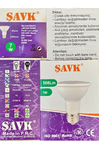 Şavk 7w 3000k Sarı Işık Par20 E27 Duylu Led Spot Ampul 10 Adet