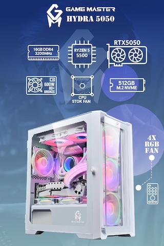 Game Master Hydra 5050 R5-5500 16 GB 512 GB SSD M2 RTX5050 Free Dos Masaüstü Oyuncu Bilgisayarı