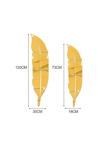Opulentliving Altın Renkli Büyük Boy Tüy Duvar Çıkartması - Parlak Ayna Yüzeyli Küçük: 73x18cm / Büyük: 120x30cm
