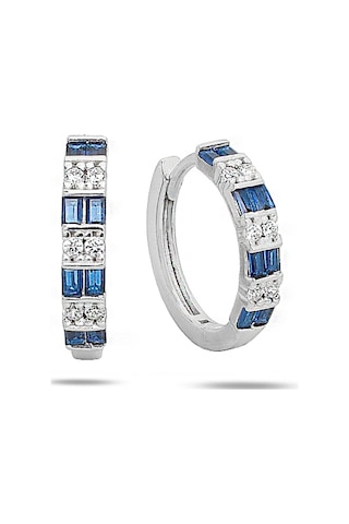 Brezza Lusso Jewelry Safir Baget Diamond Stylish Night Halka Kadın Gümüş Küpe 18 Mm