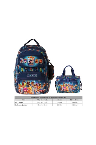 Kaukko Kids Boom Erkek Çocuk Lacivert İlkokul Sırt Çantası Ve Beslenme Çanta Seti - Setkk-l5419b