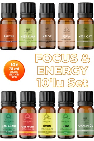 Focus & Energy 10'lu Set Oda Kokusu Esansı - Odaklanma 10x10ml Çiçek - Meyve