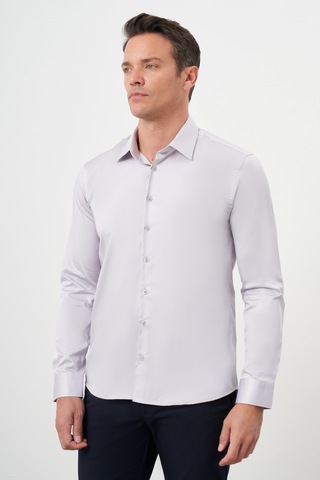 Morven Erkek Gri Pamuk Düz Desen Sert Yaka Slim Fit Gömlek 24mc004111100 Gri