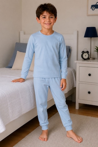 Zuzunga Soft Mavi %100 Pamuk Basic Erkek Çocuk Pijama Takımı