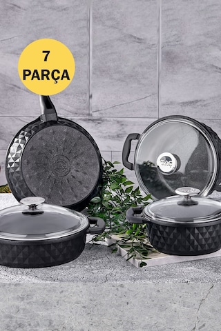 Taç Carabella Döküm 7 Parça Tencere Seti Siyah 3817