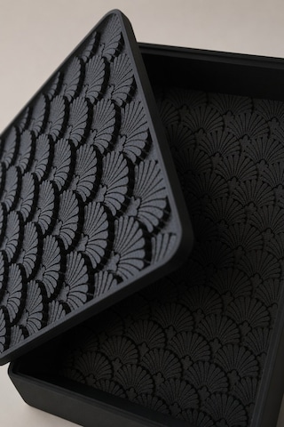 Desenli Kapaklı Dekoratif Kutu Masa Üstü Organizer Takı Aksesuar Saklama Kutusu Pla 20x12.5 Cm Siyah