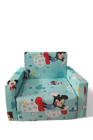 Katlanır Yer Yatağı - Çocuk Koltuğu - Bebek Yatağı 0-5 Yaş Turkuaz Fare Figürlü