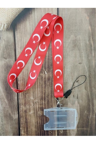 Türk Bayrağı Geniş Kart Askısı Yaka Kartı Boyun Askı İpi Telefon Askısı Yatay Dikey Kart Koruyucu