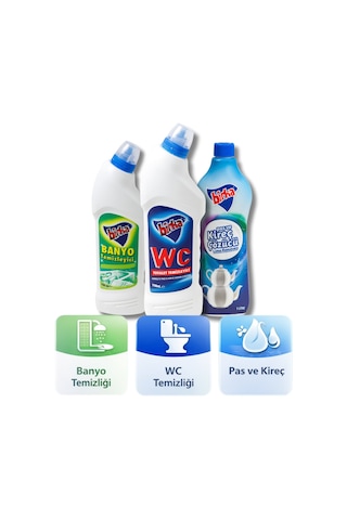 Birka 3 Lü Temizlik Seti Wc Tuvalet 750 Ml + Banyo Temizleyici 750 Ml + Pas Ve Kireç Çözücü 1 L 3'lü Set