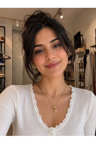 Zirkon Taşlı Yıldız Detay Sallantılı Charm Kolye Gold