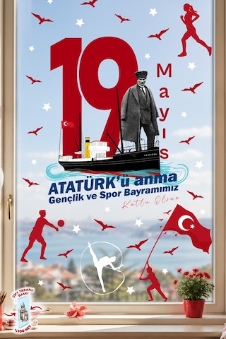19 Mayıs Atatürk Ü Anma Gençlik Ve Spor Bayramı Çift Taraflı Cam Sticker Set 100% Görünüm,90 Parça Dijital Baskı