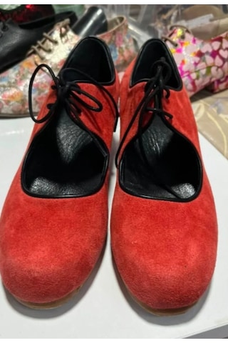 Bitangosu "flamenkonun Ateşi" Flamenko Ve Dans Ayakkabısı 5.5 Cm Topuk Boyu - Kırmızı/siyah Biyeli, Ahşap Ve Çivili Taban Kırmızı Kadife