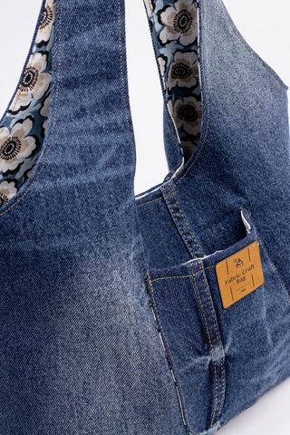 Fabric Craft Bag Omuz Çanta Pamuk Denim Lazer Efekt Yıkamalı Kot Lacivert
