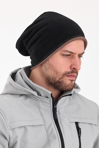 Erkek Siyah Polar Dış, Kahve Pamuklu Iç Kısım, Çift Renk Çift Katmanlı Katlanabilir Yumuşak Bere - Standart / Siyah-kahverengi Siyah-kahverengi