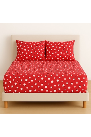 Lionas Desenli 180 X 200 Cm Battal Boy Kırmızı Yıldız Lastikli Çarşaf Ve 2 Adet Yastık Kılıfı Kırmızı
