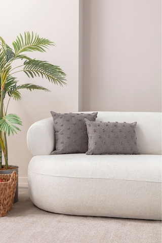 Swita Home Dekoratif Puantiye Keten Kumaşlı Kırlent Kılıfı 2'li 43x43 - 30x50 Gri
