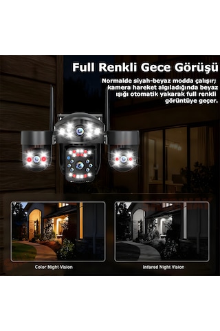 Myscope My-01 12mp 4 Lens Wifi Güvenlik Kamerası 4 Ekran İzleme, Ptz Hareketli Kamera, Renkli Gece Görüşü, Siren Alarm, Hieasy Uygulama Destekli Dış Mekan Ip Kamera