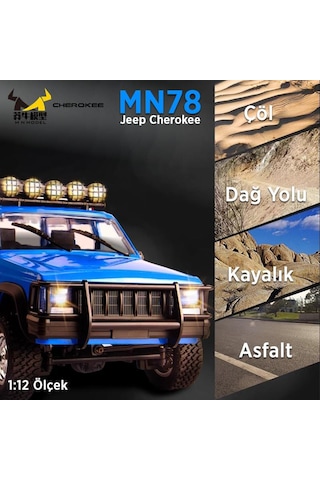 Mn Model Mn78 1/12 Jeep Cherokee 4x4 Rc Model Crawler Offroad Truck Uzaktan Kumandalı Araba Rtr Mavi+dahili Işık Seti