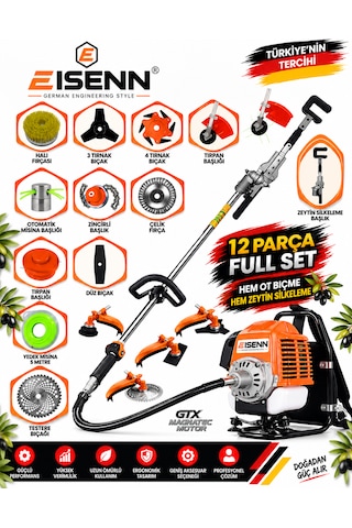 Eısenn Evo-12 Pro 12 Parça Full Set Sırt Tipi Zeytin Silkeme Hasat Toplama Tırpan Motoru
