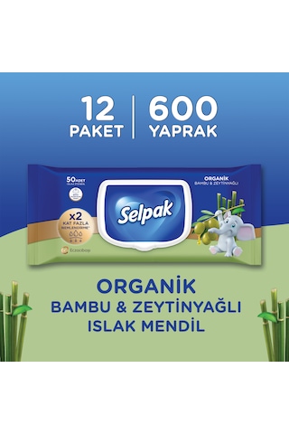 Selpak Organik Bambu Özlü&Organik Zeytinyağlı Islak Mendil 12'li