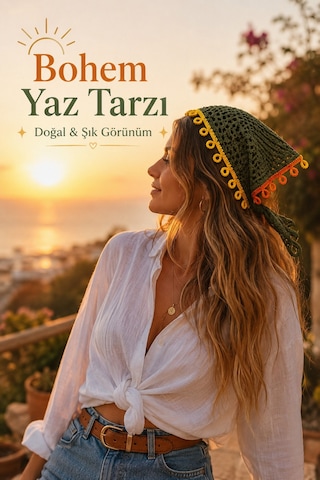 El Örgüsü Saç Bandanası Bohem Yazlık Bandana Ayarlanabilir Kadın Saç Aksesuarı Haki