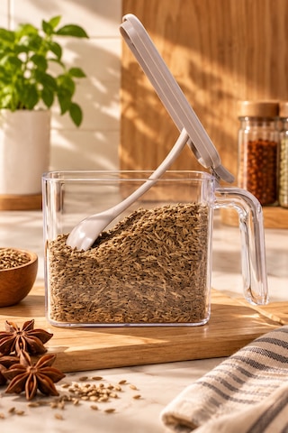Porsima 0439 Standlı Kendinden Yapışkanlı Kaşıklı Kapaklı Baharatlık Takımı 9'lu - Cappucino Beyaz Beyaz - Cappucino