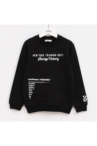 Wanex Erkek Çocuk Bisiklet Yaka Şardonlu Uzun Kol Kalın Sweatshirt - 16015 Kırmızı