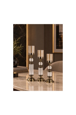 Kristal Ve Cam Detaylı Metal Şamdan Eskitme