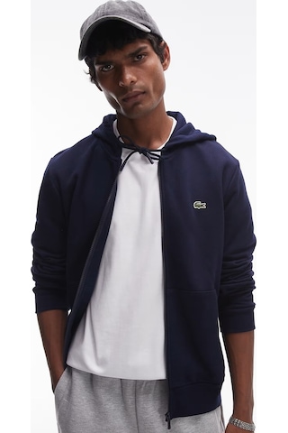 Lacoste Men's Classic Fit Full Zip Hoodie Sweatshirt Erkek Ayarlanabilir Kapüşonlu Organik Pamuk Sweatshirt Lacivert Lacivert