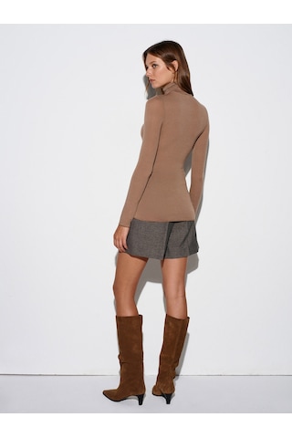 Dilvin 32277 Balıkçı Yaka Kaşmir Bluz-vizon Vizon