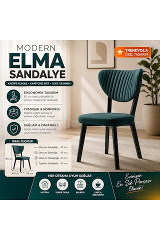 Teknor 4 Adet Elma Sandalye Modern Kadife Kapitone Sırtlı Mutfak Yemek Odası Balkon Kafe Sandalyesi 85 Cm Gri