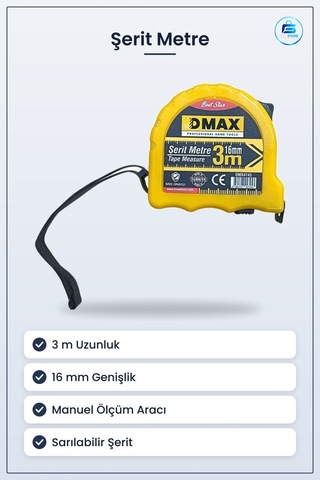 Şerit Metre 3 M 16 Mm Genişlik Manuel Ölçüm Aracı Sarılabilir Mid