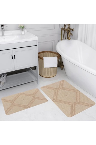 Eliana Home Dijital Baskılı 2'li Banyo Paspas Takımı Lna5186 Bej