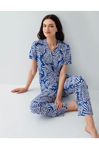 Kocabey Arnetta Ar3607-s Kadın Gömlek Pijama Takım Saks Mavi