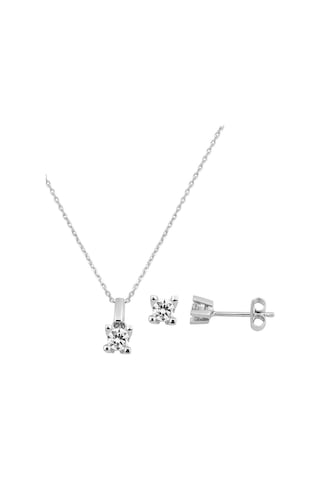 Bilezikci Tektaş Küpeli Kolyeli Beyaz Altın 14 Ayar 2'li Set