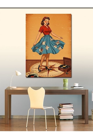 Kanvas Tablo Retro Kadın Çemberde 100cmx140cm