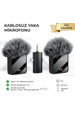 Genz Bilişim Kablosuz Yaka Mikrofonu Tip-c Android Kamera Apple Uyumlu iPhone Stüdyo Mikrofonu Için Ses Video Canlı Yayın Siyah