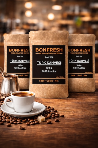 Bonfresh Türk Kahvesi -brazil 17/18 -%100 Arabica-100gr 3 Lü Paket İnce Öğütülmüş