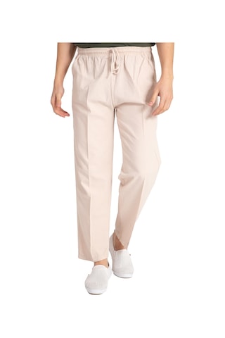 Erkek Ham Bez Lastikli Yüksek Bel Rahat Kalıp %100 Natural Pamuk Eşofman Alt Pantolon Alt Giyim 2188-Krem